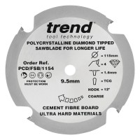 Trend PCD Fibreboard Saw Blade - 115mm dia x 1.6 kerf x 9.5 bore 4T
