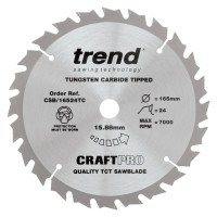 Trend CraftPro Thin Kerf Cordless Saw Blade - 165mm dia x 1.6 kerf x 15.88 bore 24T