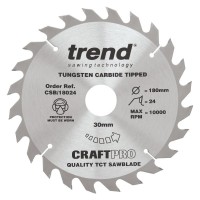 Trend CraftPro General Purpose Wood Saw Blade - 180mm dia x 2.4 kerf x 30 bore 24T