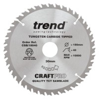 Trend CraftPro Trimming Crosscut Saw Blade - 180mm dia x 2.4 kerf x 30 bore 40T