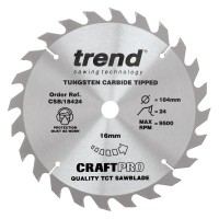 Trend CraftPro General Purpose Wood Saw Blade - 184mm dia x 2.6 kerf x 16 bore 24T