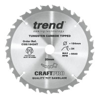 Trend CraftPro Thin Kerf Cordless Saw Blade - 184mm dia x 1.8 kerf x 20 bore 24T