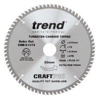 Trend CraftPro Extra Fine Finish Wood Saw Blade - 210mm dia x 2.4 kerf x 30 bore 72T