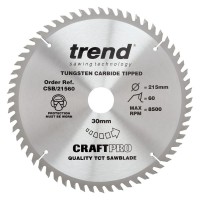 Trend CraftPro Extra Fine Finish Wood Saw Blade - 215mm dia x 2.6 kerf x 30 bore 60T