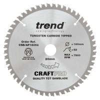 Trend CraftPro Aluminium / Plastic Saw Blade - 160mm dia x 2.2 kerf x 20 bore 52T