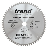 Trend CraftPro Crosscut Wood Mitre Saw Blade - 305mm dia x 3 kerf x 30 bore 64T