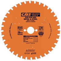 CMT Medium / Thick Metal and Steel Saw Blade 165mm dia x 1.6 kerf x 20 bore Z36 8FWF