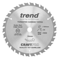 Trend CraftPro Combination Wood Saw Blade - 184mm dia x 2.6 kerf x 16 bore 30T