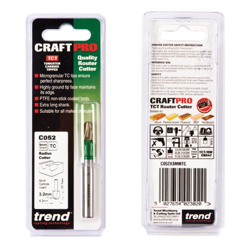 Trend C052x8mmtc Craftpro Cove Radius Router Cutter 3.2mm Radius X 12