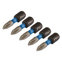 Draper Expert Cross Slot/PH Type Impact Screwdriver Bits, No.1 x 25mm, 1/4\" Hex (Pack of 5) - 04934