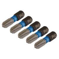 Draper Expert Cross Slot/PH Type Impact Screwdriver Bits, No.3 x 25mm, 1/4\" Hex (Pack of 5) - 04936