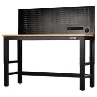 BUNKER Workbench with Hardwood Worktop and Power Pegboard, 1550mm - 28096