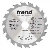 Trend Wood Cordless Circular Saw Blade - 125mm dia x 1.5 kerf x 20 bore 18T