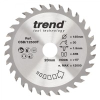 Trend Wood Cordless Circular Saw Blade - 125mm dia x 1.5 kerf x 20 bore 30T