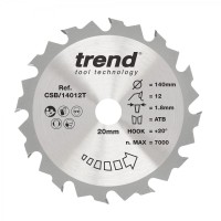 Trend Wood Cordless Circular Saw Blade - 140mm dia x 1.8 kerf x 20 bore 12T