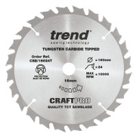 Trend CraftPro Thin Kerf Cordless Saw Blade - 160mm dia x 1.5 kerf x 16 bore 24T