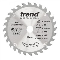 Trend Wood Cordless Circular Saw Blade - 160mm dia x 1.8 kerf x 20 bore 28T