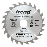 Trend CraftPro Combination Wood Saw Blade - 165mm dia x 2.4 kerf x 30 bore 24T