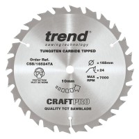 Trend CraftPro Thin Kerf Cordless Saw Blade - 165mm dia x 1.5 kerf x 10 bore 24T