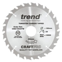 Trend CraftPro Thin Kerf Cordless Saw Blade - 165mm dia x 1.5 kerf x 30 bore 24T