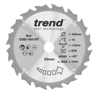 Trend Wood Cordless Circular Saw Blade - 168mm dia x 1.8 kerf x 20 bore 16T