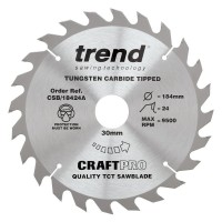 Trend CraftPro General Purpose Wood Saw Blade - 184mm dia x 2.6 kerf x 30 bore 24T