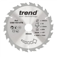 Trend Wood Cordless Circular Saw Blade - 190mm dia x 1.5 kerf x 30 bore 18T