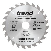 Trend CraftPro General Purpose Wood Saw Blade - 190mm dia x 2.6 kerf x 30 bore 24T