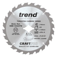 Trend CraftPro Thin Kerf Cordless Saw Blade - 190mm dia x 1.6 kerf x Wormdrive 24T