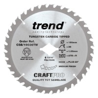 Trend CraftPro Thin Kerf Cordless Saw Blade - 190mm dia x 1.6 kerf x Wormdrive 36T