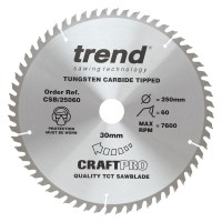 Trend CraftPro Trimming Crosscut Saw Blade - 250mm dia x 3 kerf x 30 bore 60T