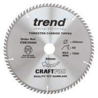 Trend CraftPro Extra Fine Finish Wood Saw Blade - 250mm dia x 3 kerf x 30 bore 80T