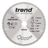 Trend Wood Circular Saw Blade - 254mm dia x 2.4 kerf x 30 bore 80T