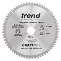 Trend CraftPro Aluminium / Plastic Saw Blade - 215mm dia x 2.8 kerf x 30 bore 64T