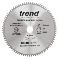 Trend CraftPro Aluminium / Plastic Saw Blade - 250mm dia x 3 kerf x 30 bore 84T