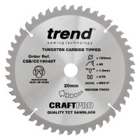 Trend CraftPro Crosscut Wood Mitre Saw Blade - 190mm dia x 1.9 kerf x 20 bore 48T