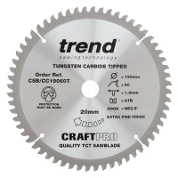 Trend CraftPro Crosscut Wood Mitre Saw Blade - 190mm dia x 1.9 kerf x 20 bore 60T
