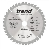 Trend Wood Mitre Saw Blade - 210mm dia x 2.4 kerf x 25.4 bore 40T