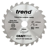 Trend CraftPro Crosscut Wood Mitre Saw Blade - 216mm dia x 2.6 kerf x 30 bore 24T