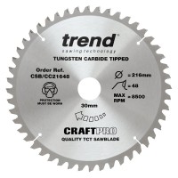 Trend CraftPro Crosscut Wood Mitre Saw Blade - 216mm dia x 2.6 kerf x 30 bore 48T