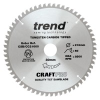 Trend CraftPro Crosscut Wood Mitre Saw Blade - 216mm dia x 2.6 kerf x 30 bore 60T