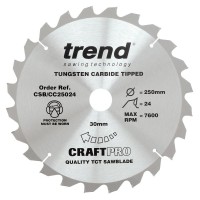 Trend CraftPro Crosscut Wood Mitre Saw Blade - 250mm dia x 3 kerf x 30 bore 24T