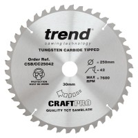 Trend CraftPro Crosscut Wood Mitre Saw Blade - 250mm dia x 3 kerf x 30 bore 42T