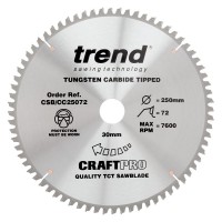 Trend CraftPro Crosscut Wood Mitre Saw Blade - 250mm dia x 3 kerf x 30 bore 72T