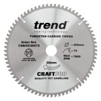 Trend CraftPro Crosscut Wood Mitre Saw Blade - 255mm dia x 2.4 kerf x 30 bore 72T