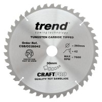 Trend CraftPro Crosscut Wood Mitre Saw Blade - 260mm dia x 2.6 kerf x 30 bore 42T