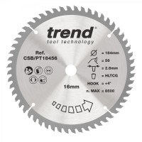 Trend Laminate / HPL Circular Saw Blade - 184mm dia x 2.6 kerf x 16 bore 56T