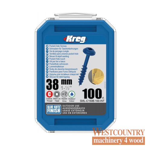 Kreg SML-C150B-100 Kreg Blue-Kote WR Pocket Hole Screws - 38mm / 1-1/2"" x 8 Coar