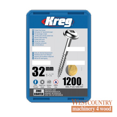 Kreg SML-F125-1200 Kreg Pocket Hole Screws - 32mm / 1-1/4"" x 7 Fine, Washer-Head