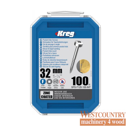 Kreg SPS-F125-100 - Kreg Pocket Hole Screws - 32mm / 1-1/4"" x 6 Fine, Pan-Head,